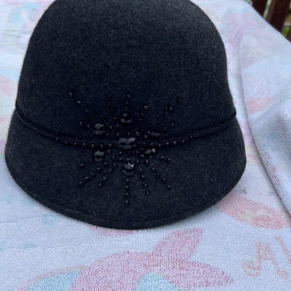 Scala Gray Wool Hat with beading
